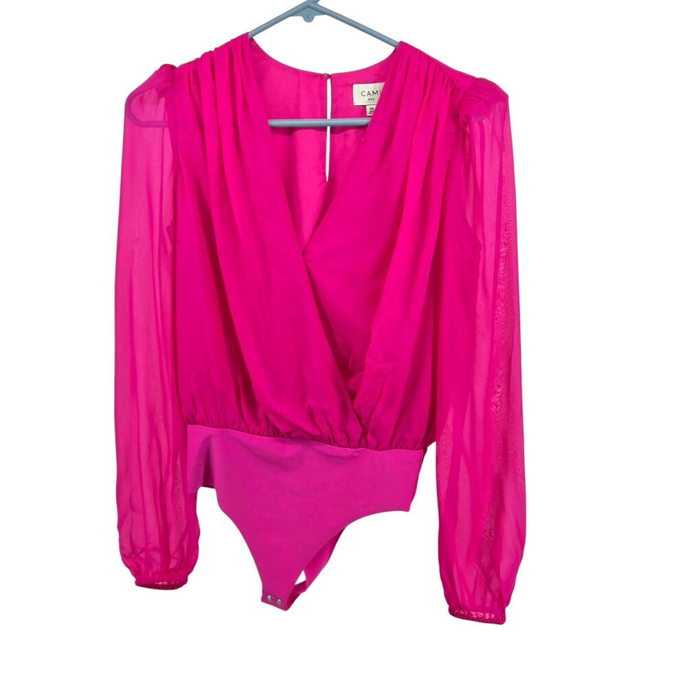 Cami NYC Womens Isa Bodysuit Neon‎ Pink Size XS  Barbie Long Sleeve NWT